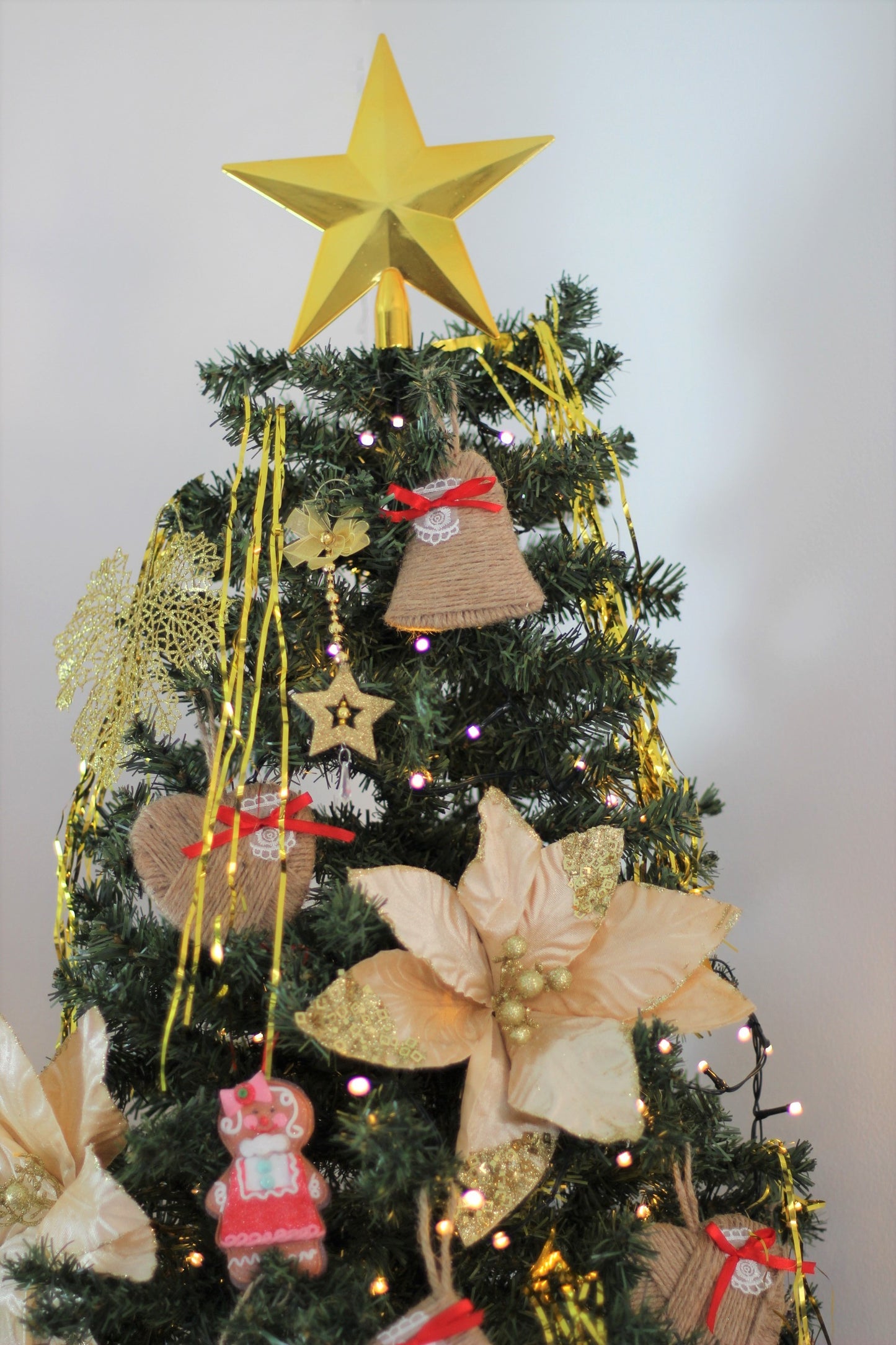 Rustic Jute Bell Christmas Ornament with Red Ribbon