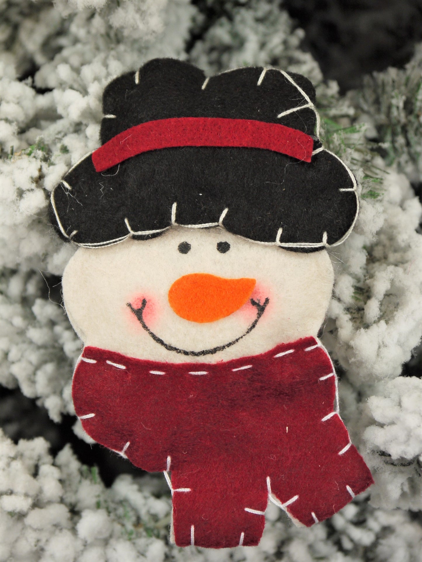 Plush Snowman Red Scarf Handmade Christmas Hanging Ornament