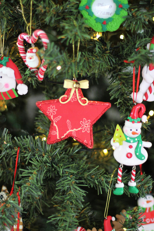 Red Star with Bell Polyclay Christmas Ornament