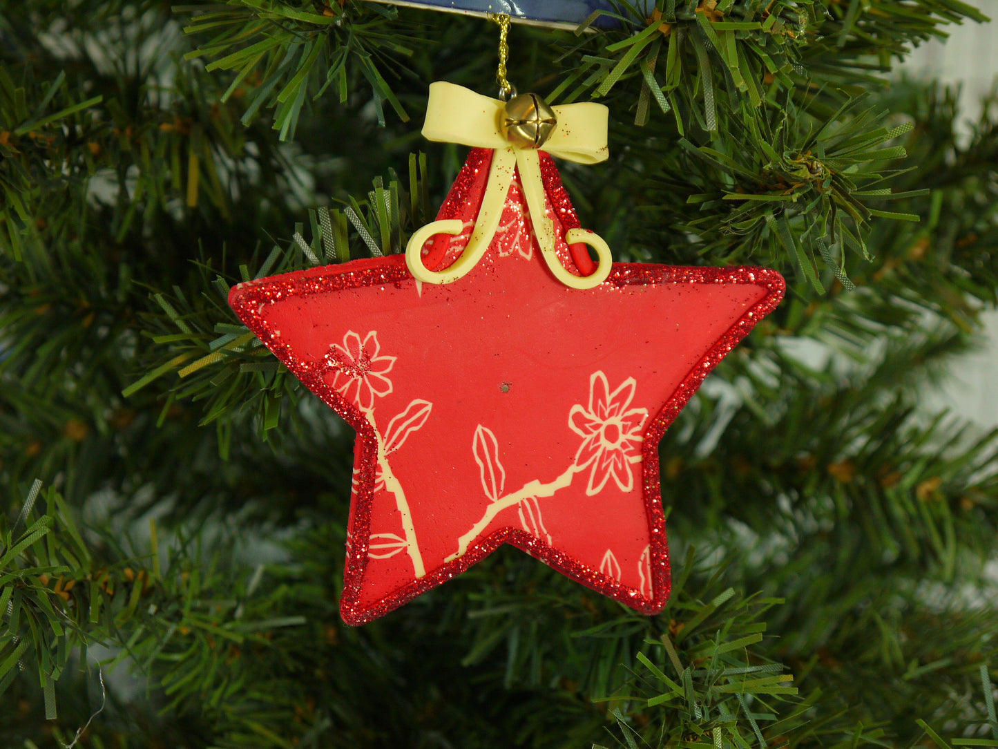 Red Star with Bell Polyclay Christmas Ornament