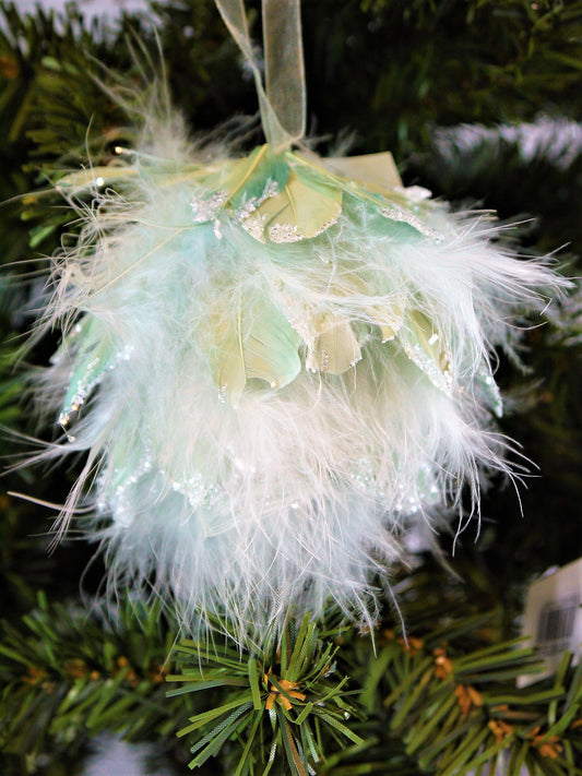 Fluffy Grey Feather Christmas Ornament