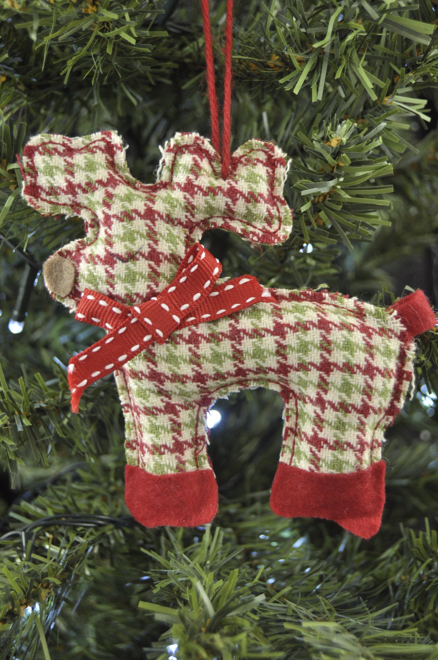 Handmade Chequered Plush Reindeer Christmas Ornament