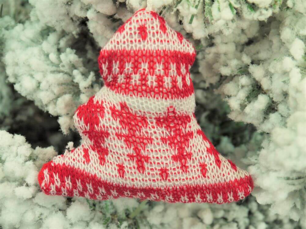 Red & White Knitted Plush Tree Christmas Ornament