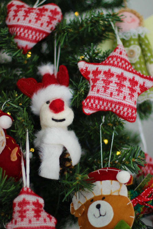 Handmade Plush Reindeer Christmas Ornament