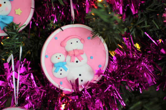 Baby Pink Snowman Family Christmas Ornament