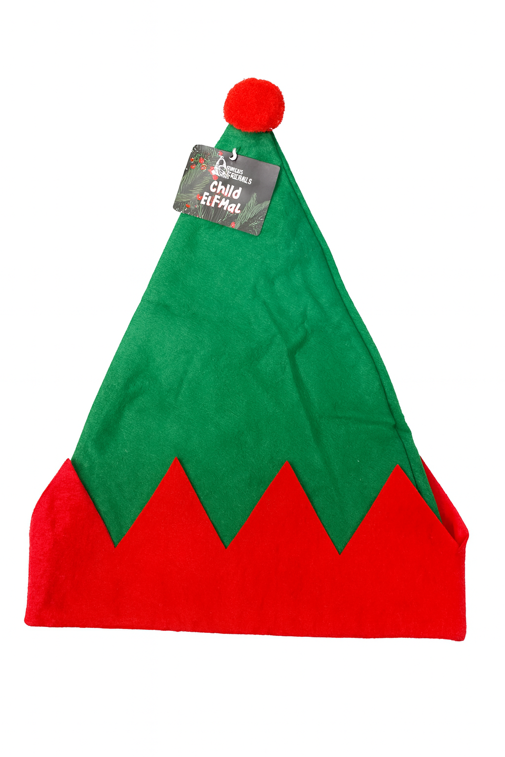 Child Elf Hat Green Red Christmas Costume Hat (25 cm / 9.8 inches Across)