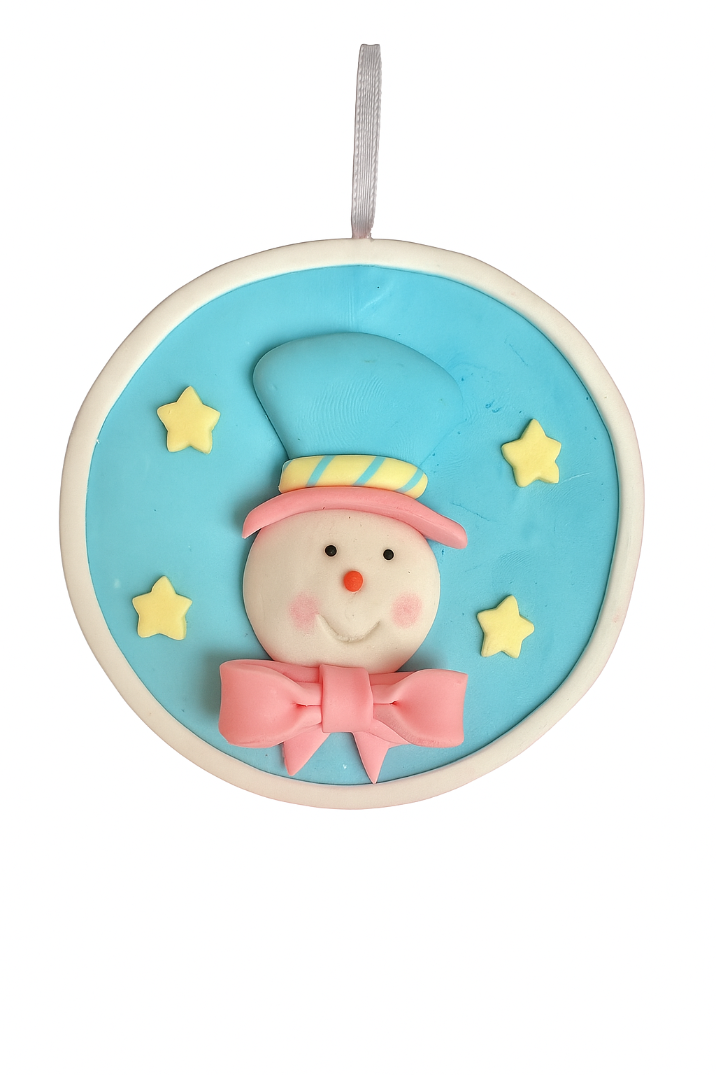 Hand Made Baby Blue Snowman Pink Scarf Christmas Hanging Ornament