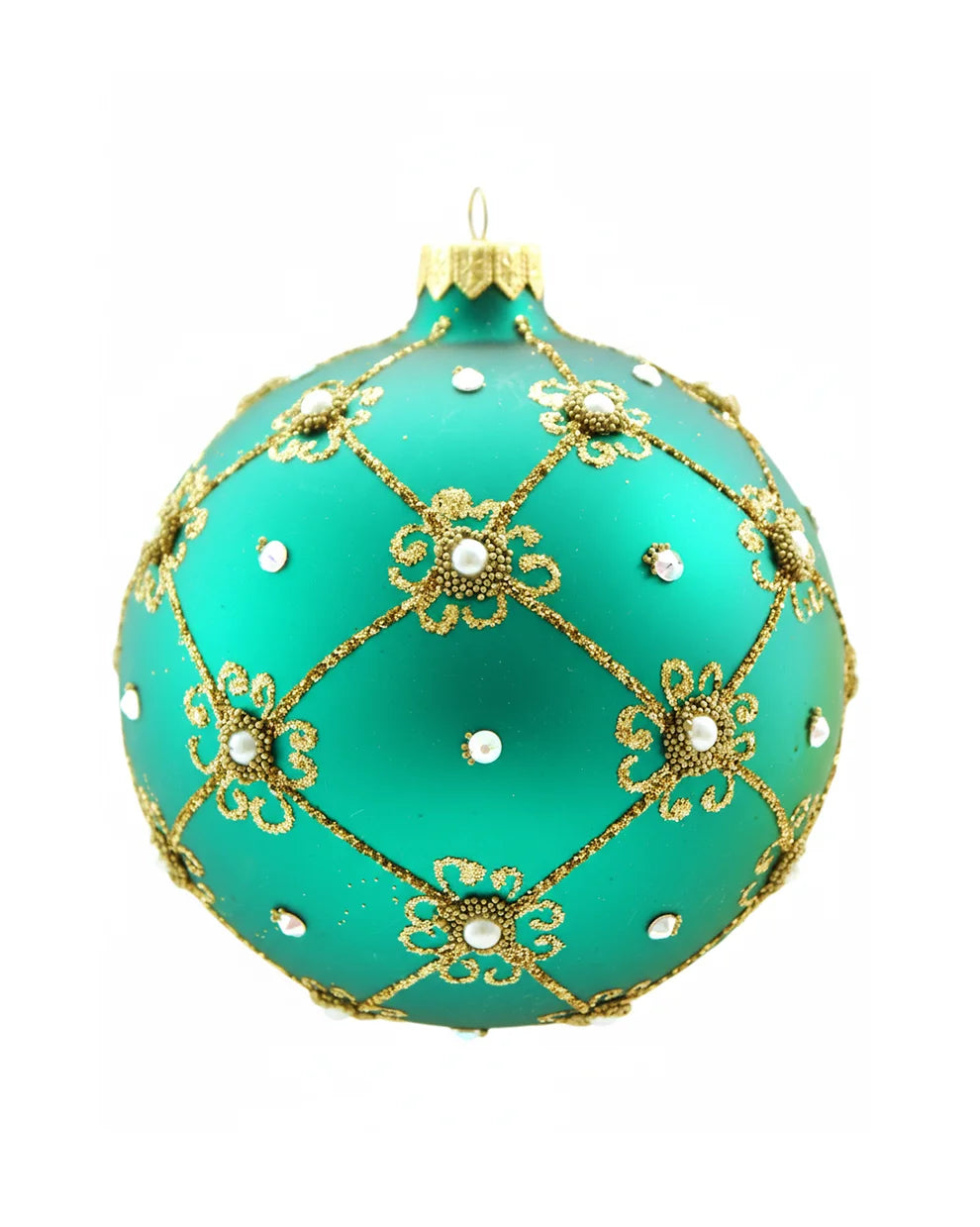 Giant 12cm Green Matt Christmas Bauble with Swarovski Crystals