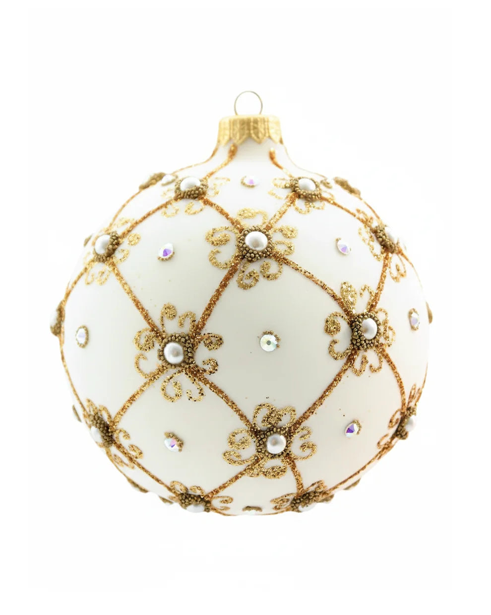 Giant 12cm White Matt Christmas Bauble with Swarovski Crystals