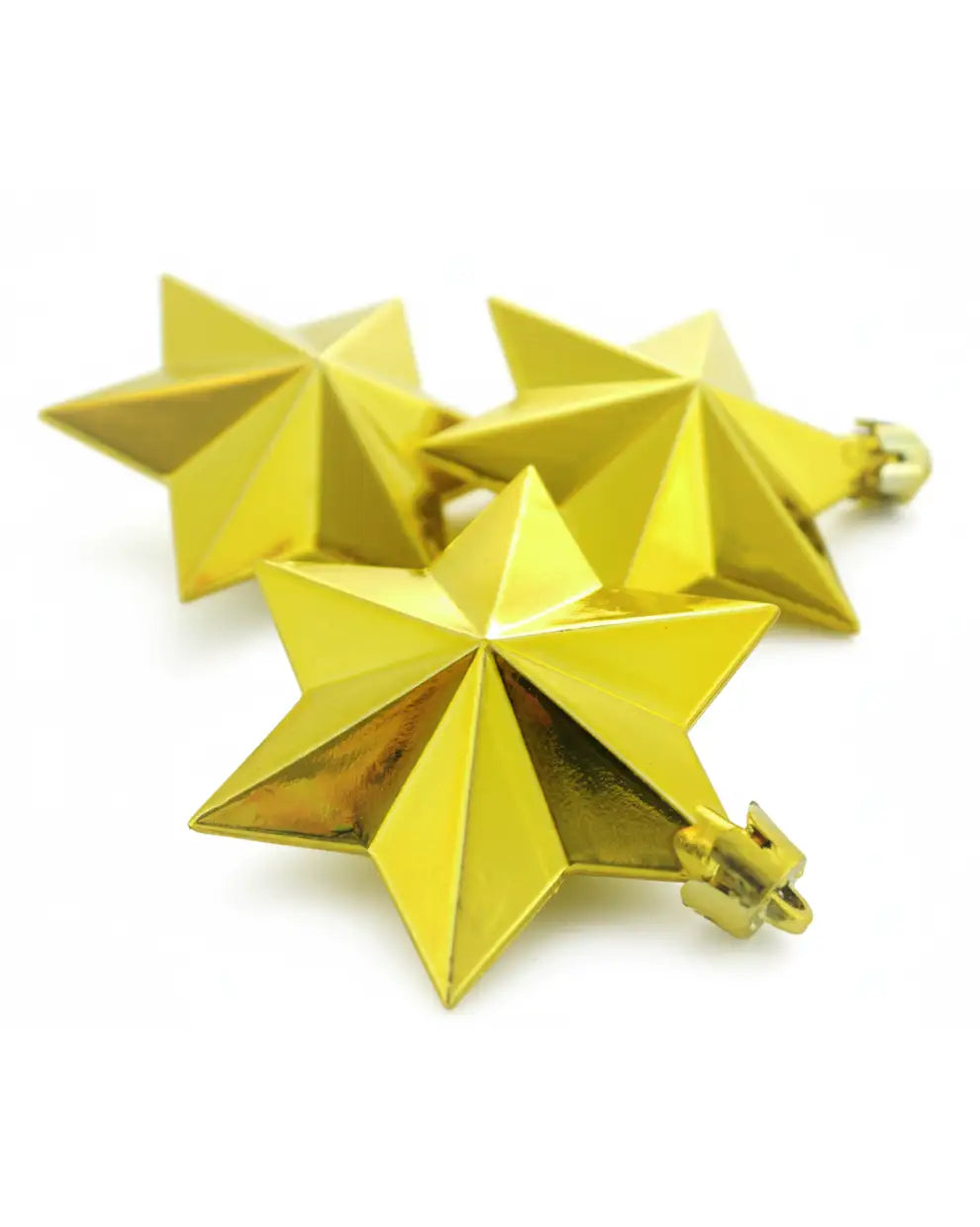 Set of 6 Christmas Stars Baubles – Shiny Gold