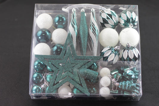Set of 49 White & Green Christmas Baubles