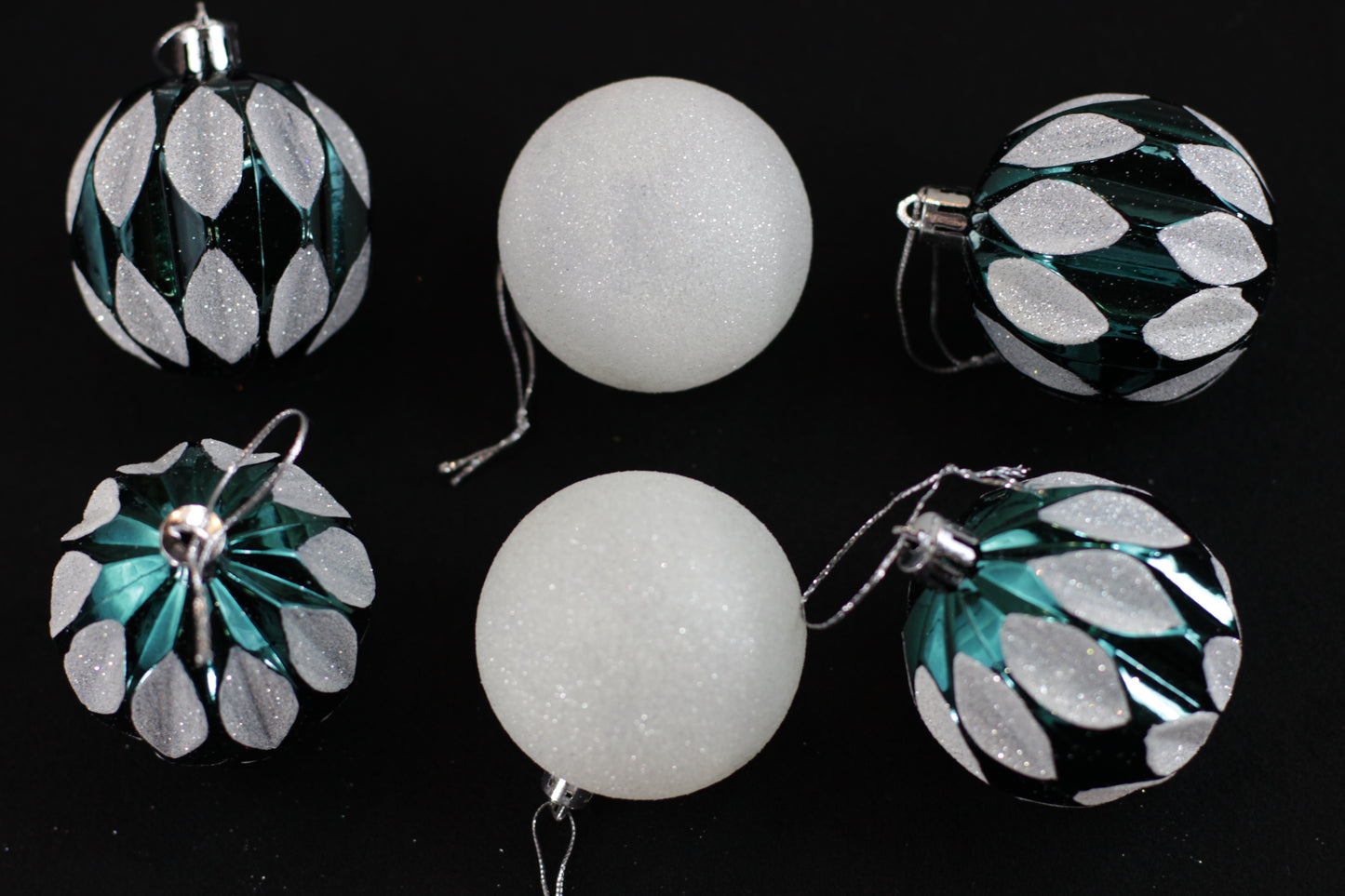Set of 49 White & Green Christmas Baubles