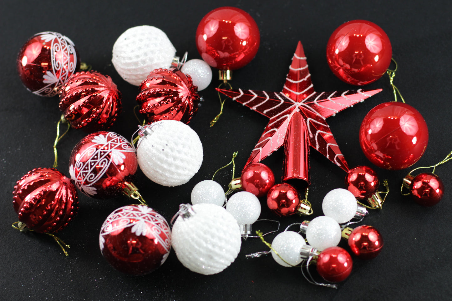 Assorted Set of 25 Red & White Christmas Tree Decorations