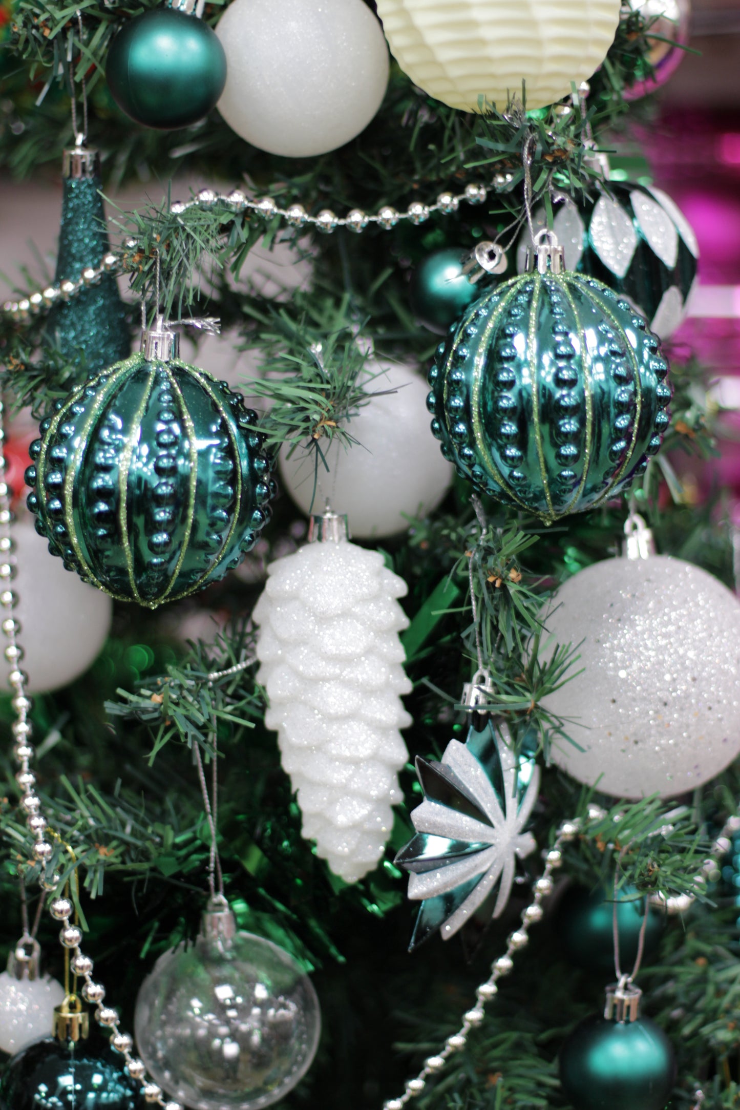 Set of 6 Peacock Green Christmas Baubles