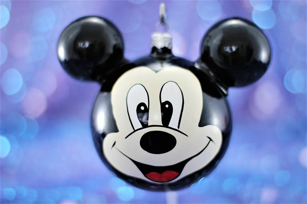 Disney Mickey Mouse Head Glass Christmas Bauble