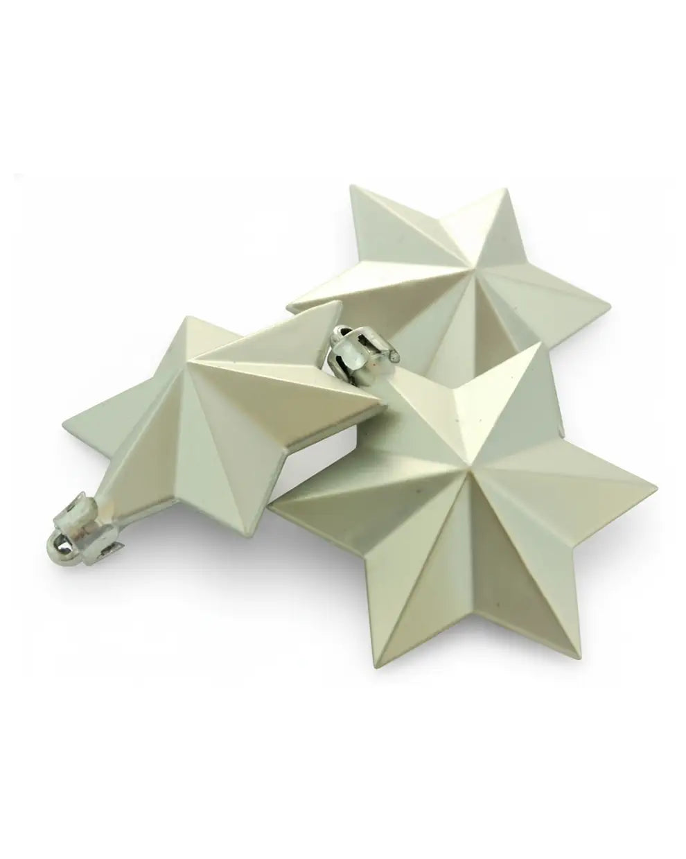 Set of 6 Christmas Stars Baubles – Silver Matt