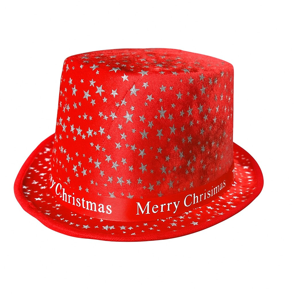Red Christmas Party Hat with Silver Stars One Size Fits All