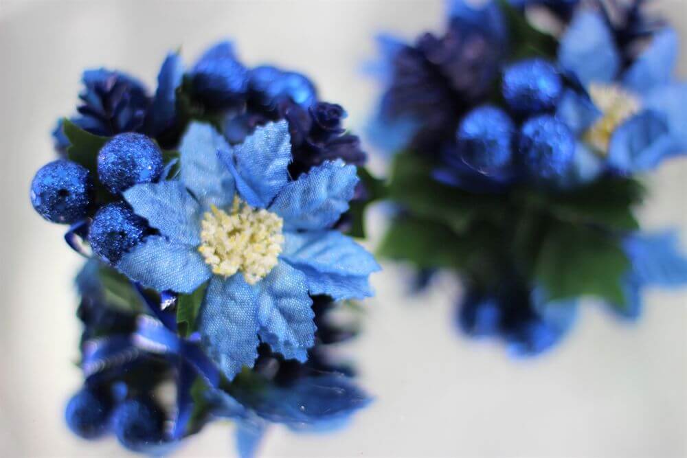 Blue Glitter Floral Candle or Tree Decoration – Set of 2