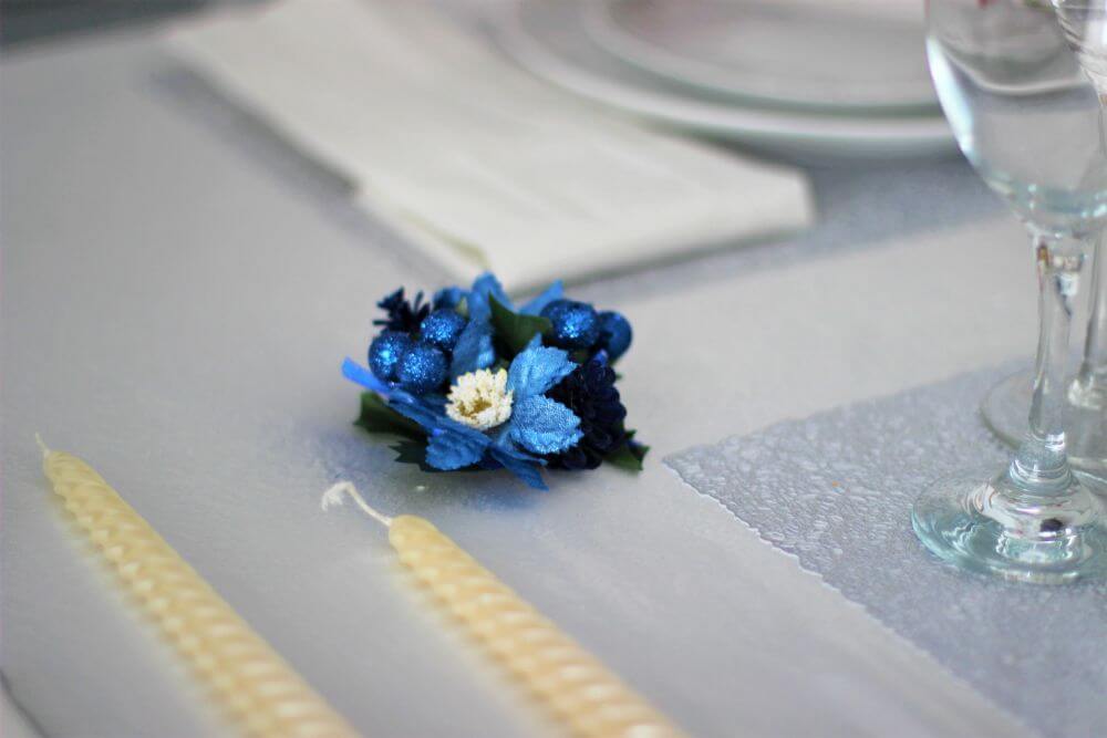 Blue Glitter Floral Candle or Tree Decoration – Set of 2