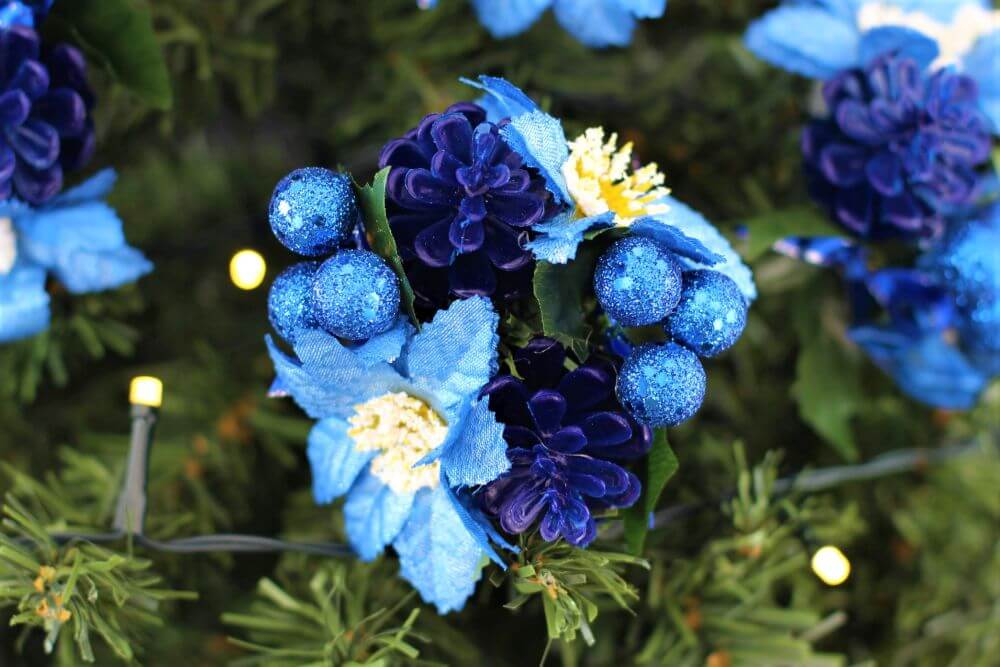 Blue Glitter Floral Candle or Tree Decoration – Set of 2