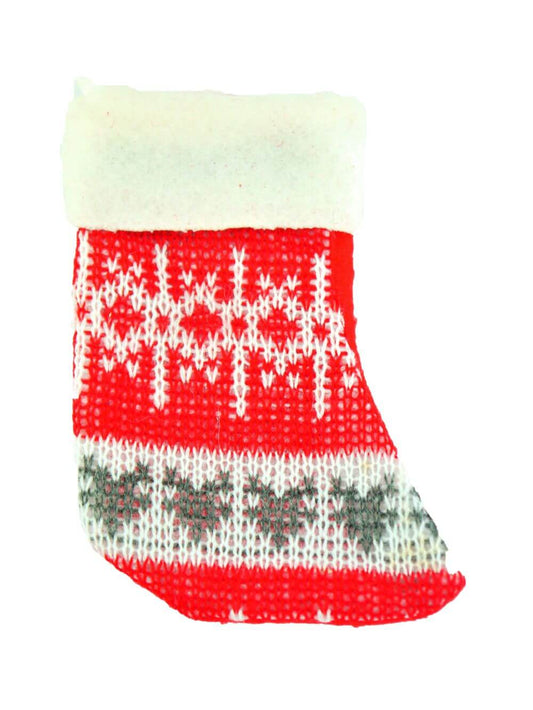 Red, White & Grey Patterned Knitted Christmas Stocking