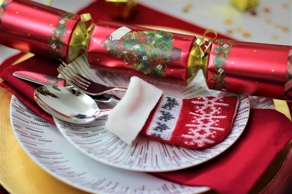 Red, White & Grey Patterned Knitted Christmas Stocking
