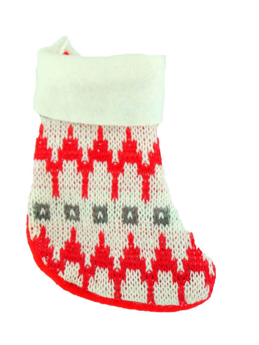 Red, White & Grey Knitted Christmas Stocking