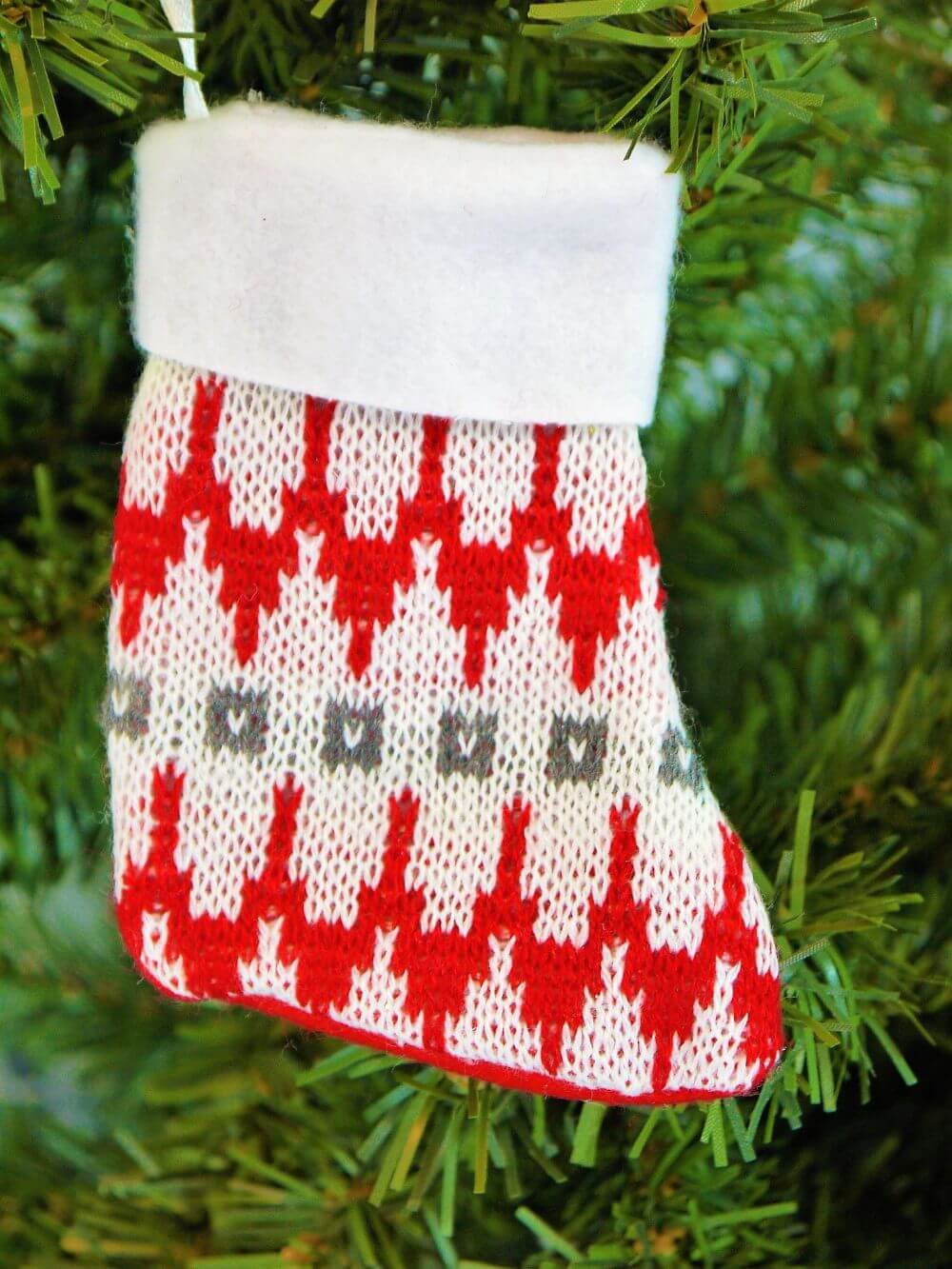 Red, White & Grey Knitted Christmas Stocking