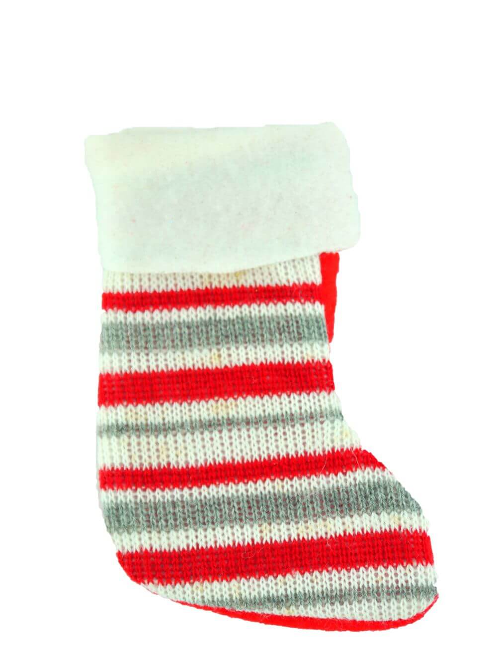Mini Red, White & Grey Striped Knitted Christmas Stocking