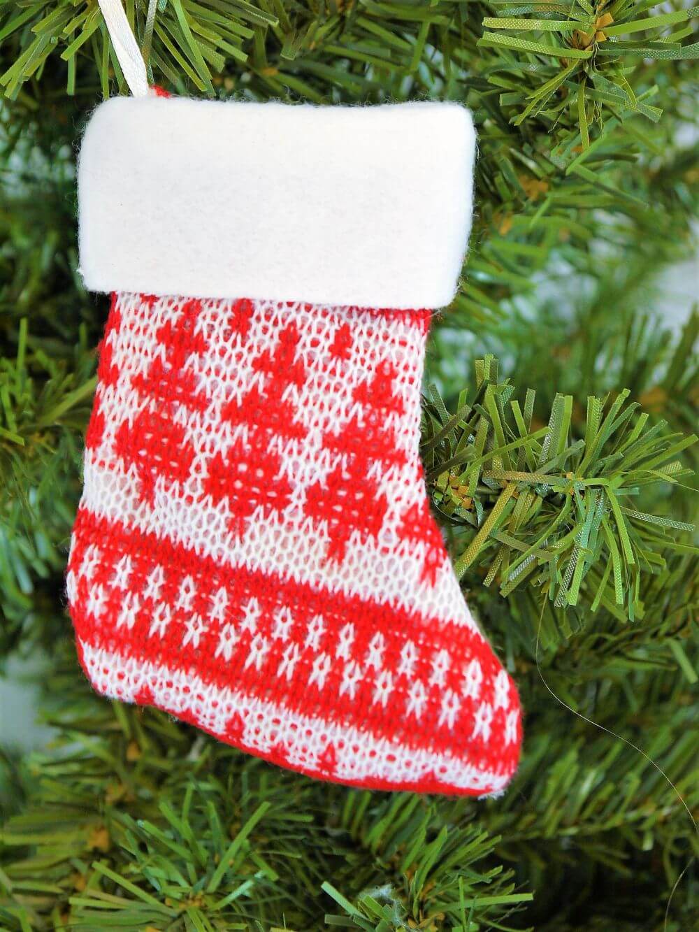 Red & White Knitted Christmas Stocking