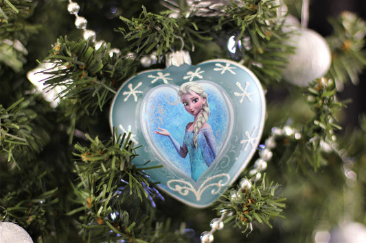 Frozen Elsa Heart-Shaped Glass Christmas Ornament