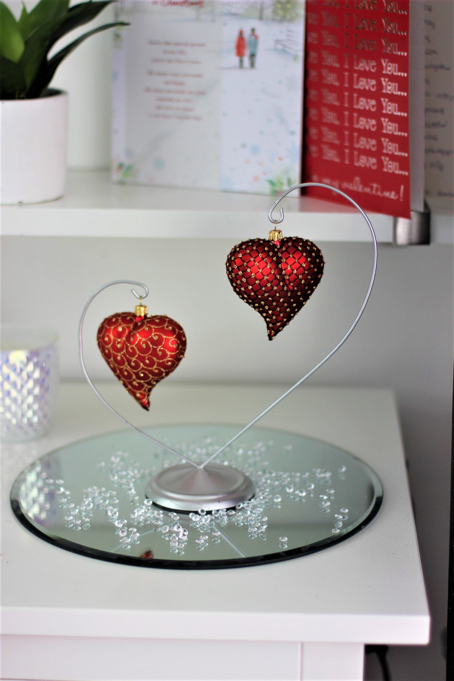 Silver Double Heart Bauble Stand
