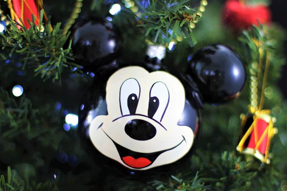 Disney Mickey Mouse Head Glass Christmas Bauble