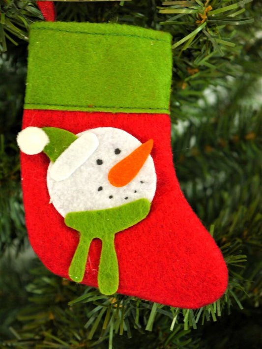 Handmade Red & Green Felt Christmas Stocking with Snowman Design