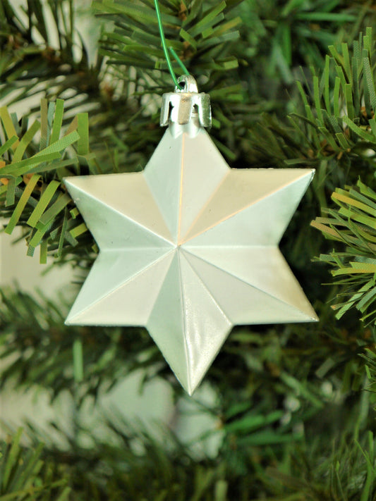 Set of 6 Christmas Stars Baubles – Silver Matt