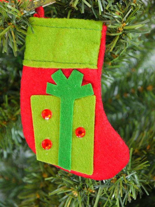 Handmade Red & Green Felt Christmas Stocking with Gift Design