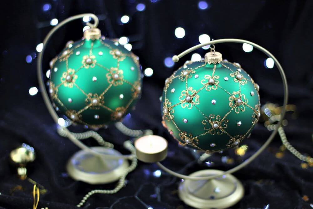 Giant 12cm Green Matt Christmas Bauble with Swarovski Crystals