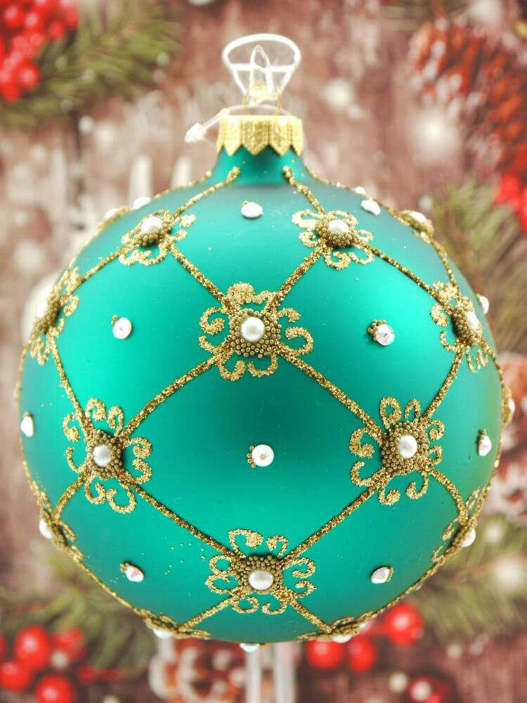 Giant 12cm Green Matt Christmas Bauble with Swarovski Crystals