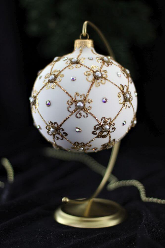 Giant 12cm White Matt Christmas Bauble with Swarovski Crystals