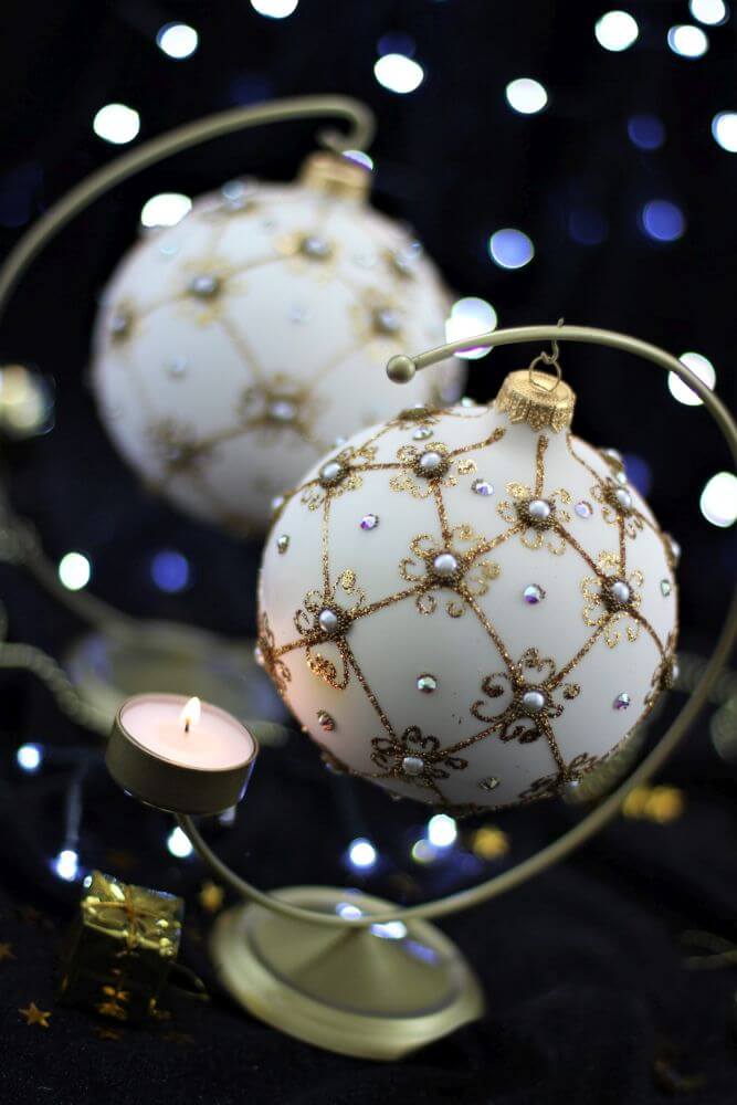 Giant 12cm White Matt Christmas Bauble with Swarovski Crystals