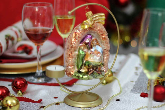 Gold Metal Bauble Display Stand With Tee Light Holder