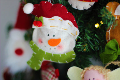 Plush Snowman Handmade Christmas Hanging Ornament Green Scarf