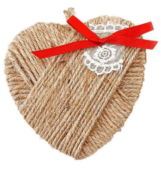 Rustic Jute Heart Christmas Ornament with Red Ribbon