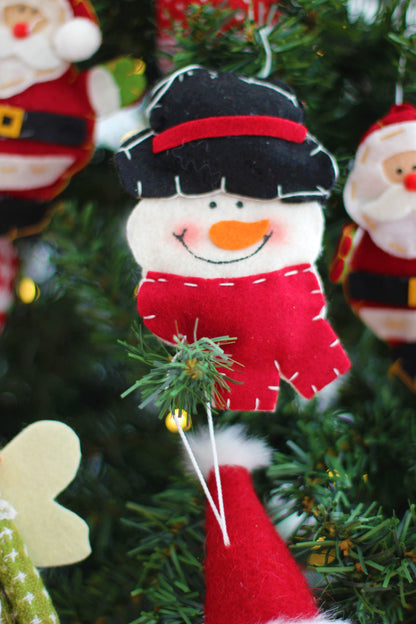 Plush Snowman Red Scarf Handmade Christmas Hanging Ornament
