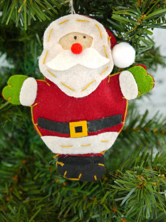Handmade Plush Santa Ornament with Black Belt
