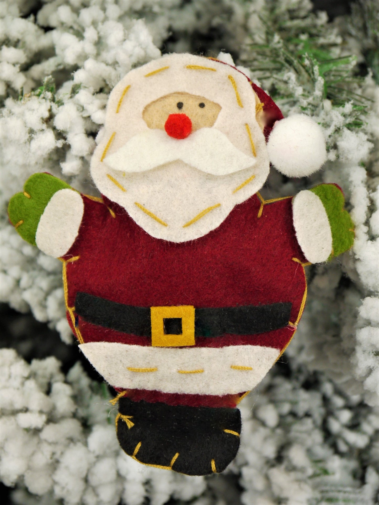 Handmade Plush Santa Ornament with Black Belt