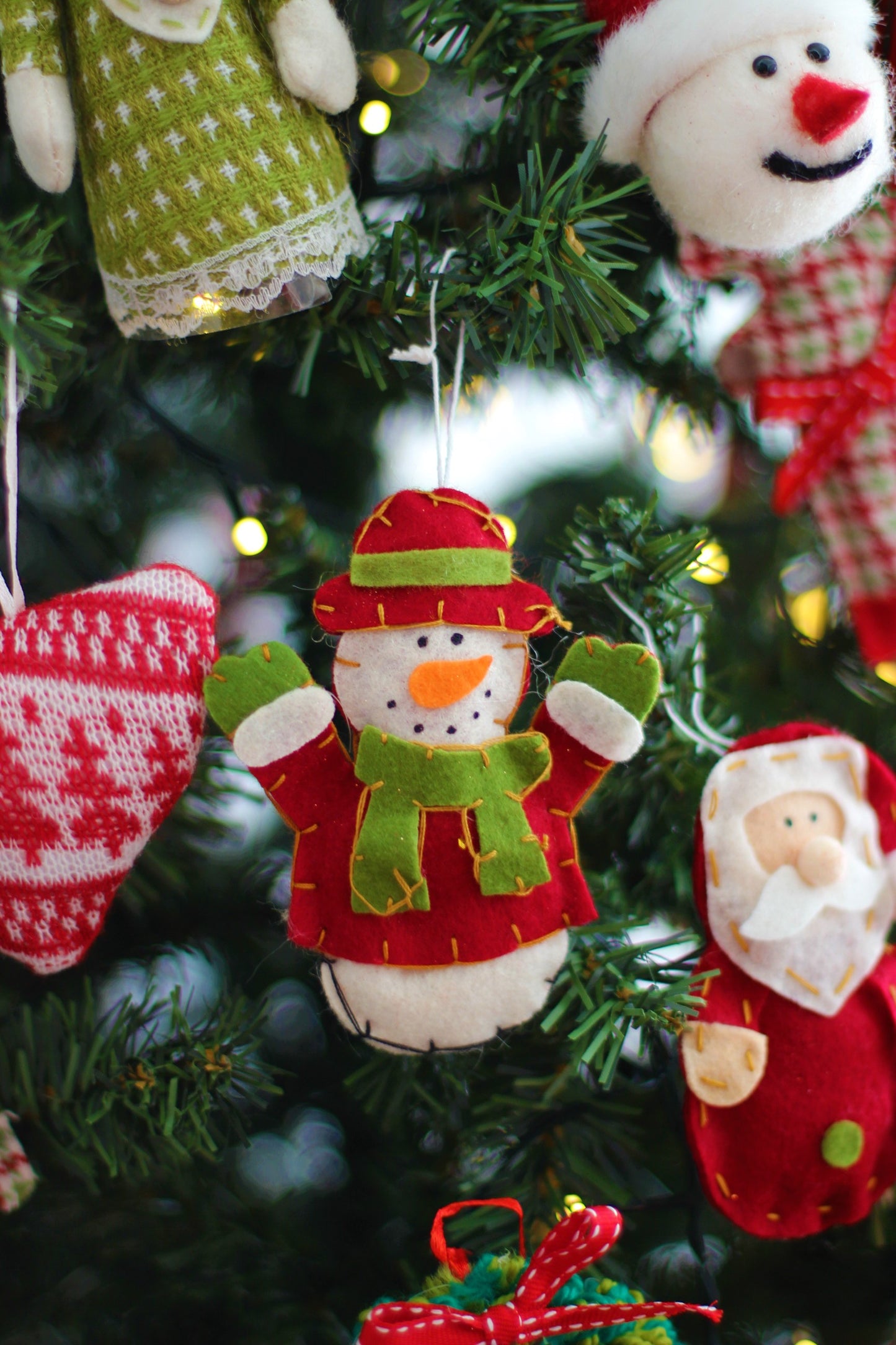 Plush Snowman with Hat Handmade Christmas Hanging Ornament