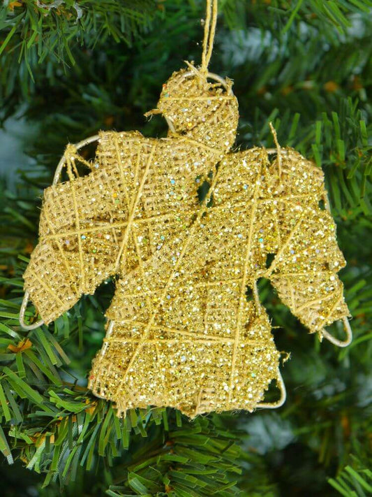 Hessian Glitter Angel Christmas Hanging Ornament