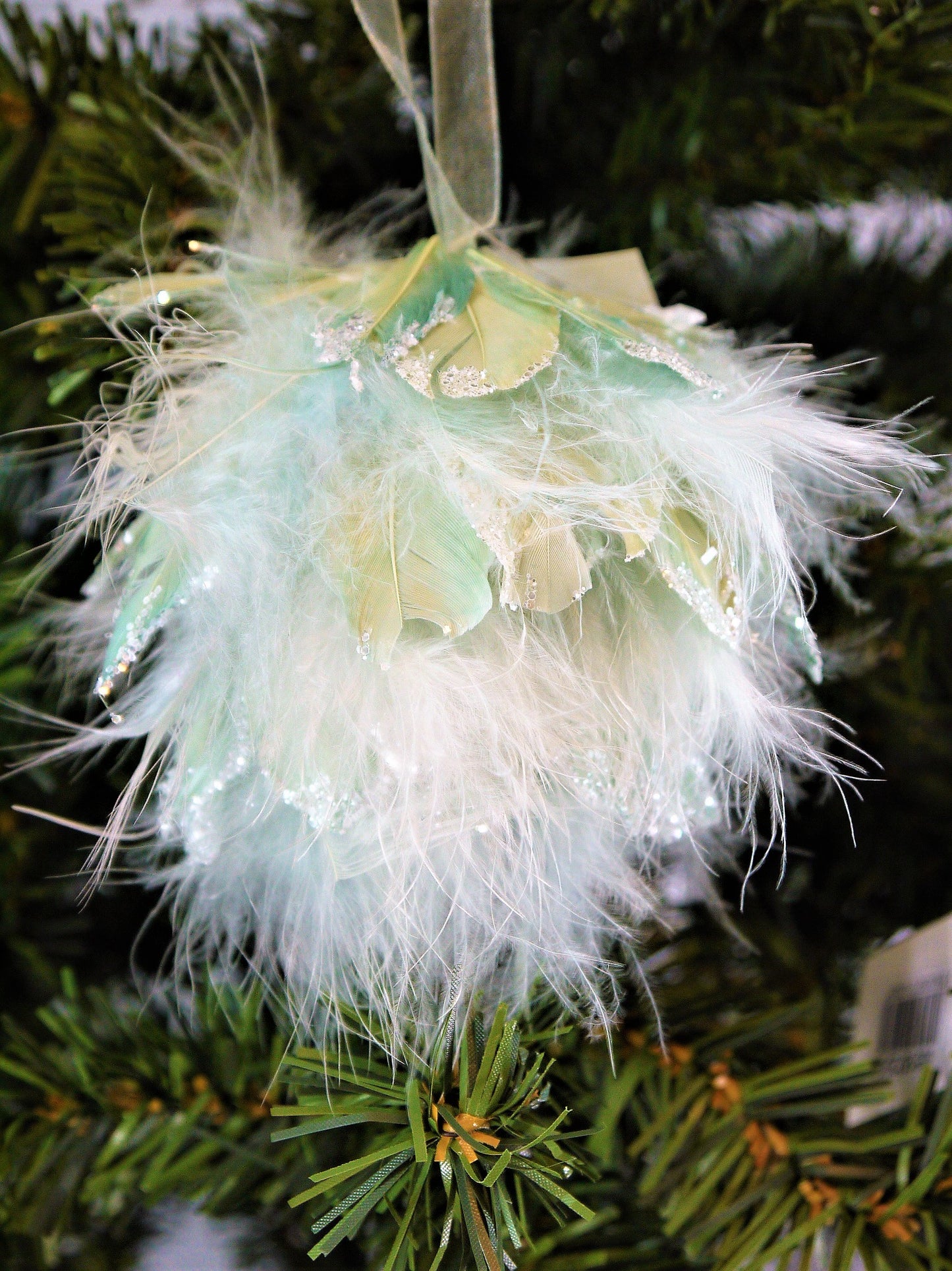 Fluffy Grey Feather Christmas Ornament