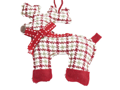 Handmade Chequered Plush Reindeer Christmas Ornament